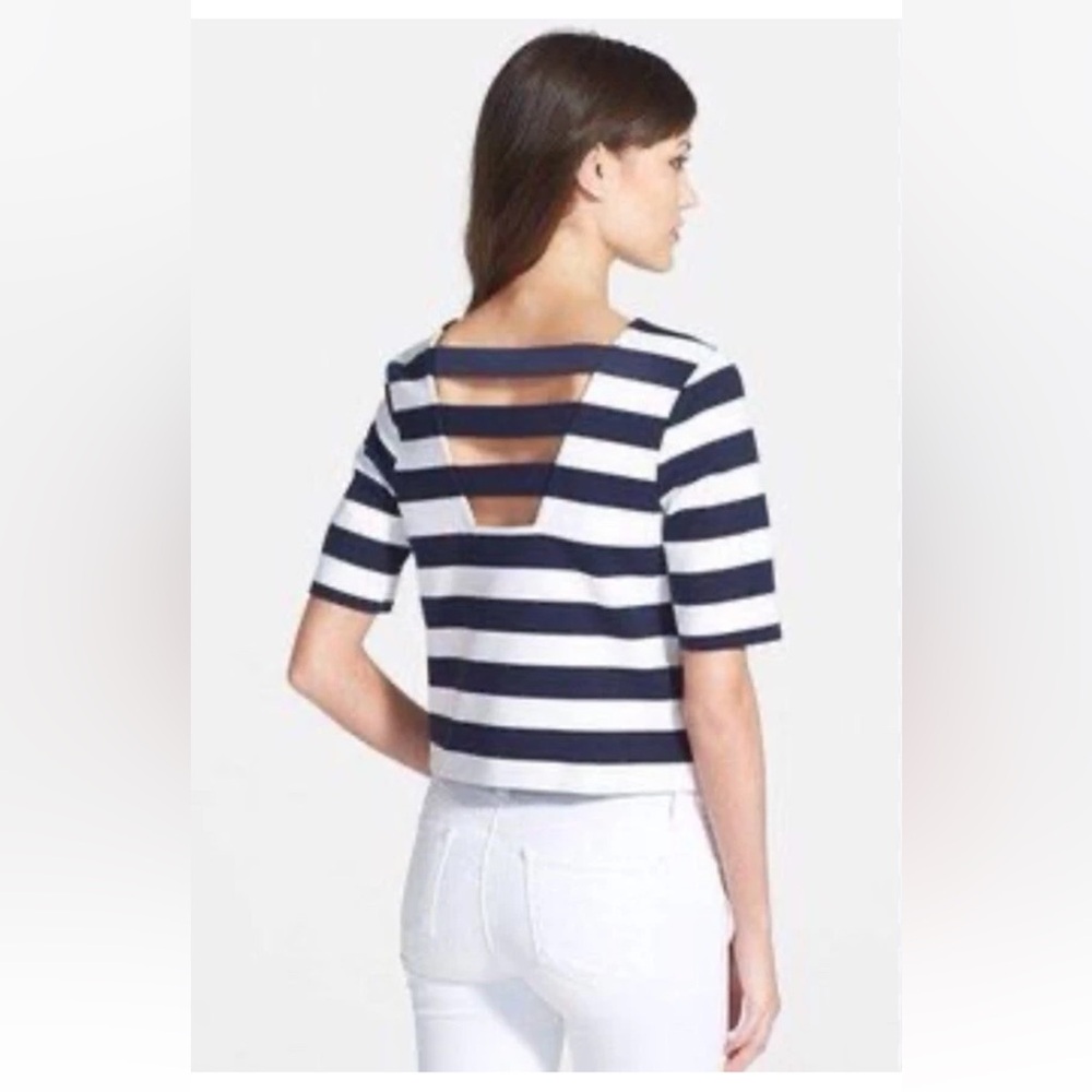 NWOT Nordstrom  Cropped Short Sleeve Fitted Black and White Striped
